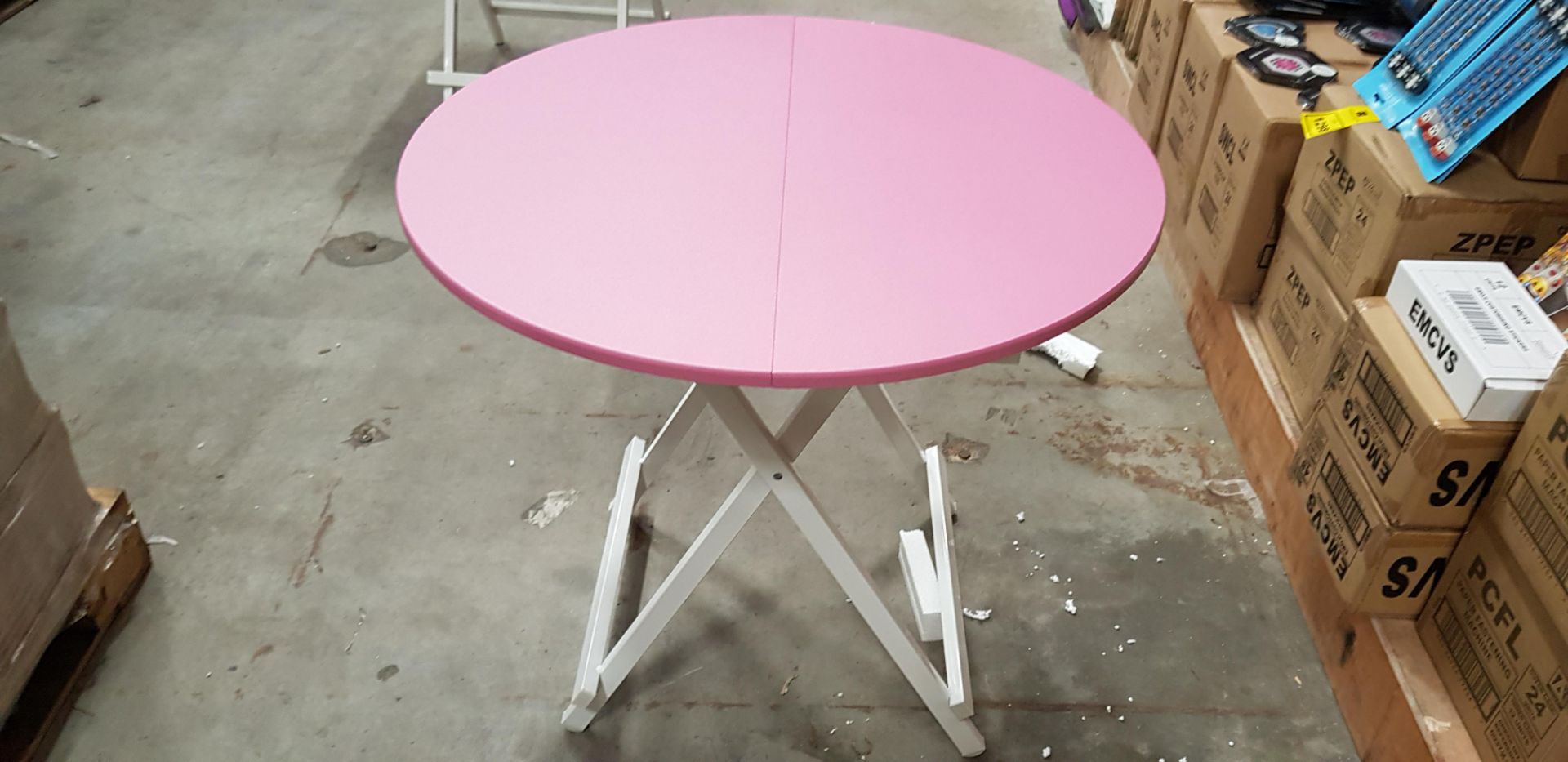 7 X 80CM PINK BISTRO TABLES (PLEASE NOTE VENEER MAY BE LIFTED)