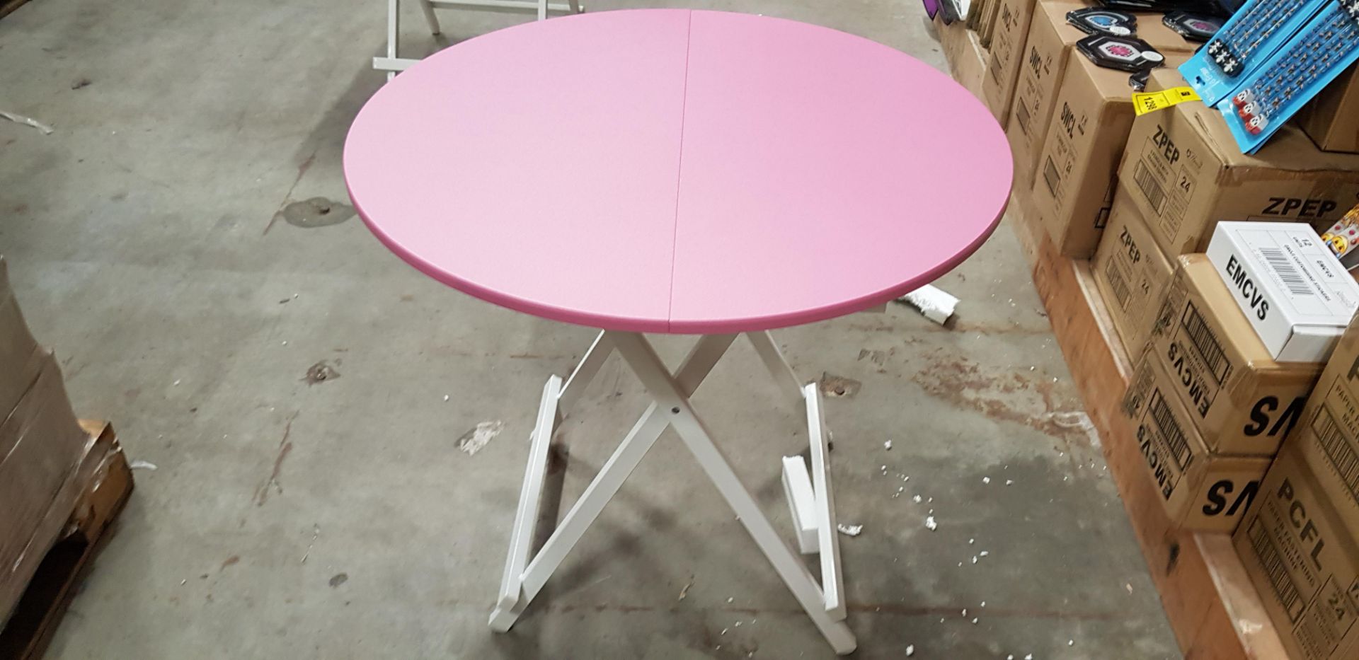 6 X 80CM PINK BISTRO TABLES (PLEASE NOTE VENEER MAY BE LIFTED)