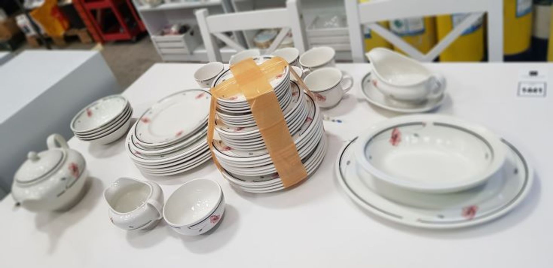 WHITE DINING TABLE WITH 4 CHAIRS, BREAKFAST TABLE WITH 2 CHAIRS AND APPROX 60 PCS OF PORCELAIN - Image 2 of 3