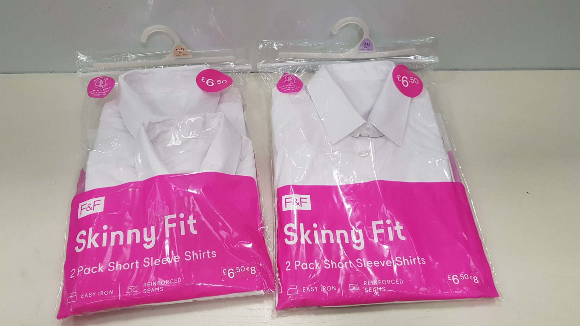 80 X BRAND NEW F&F SKINNY FIT GIRLS SHIRTS ALL IN VARIOUS SIZES AND SLEEVE LENGTHS ( IN 4 TRAYS