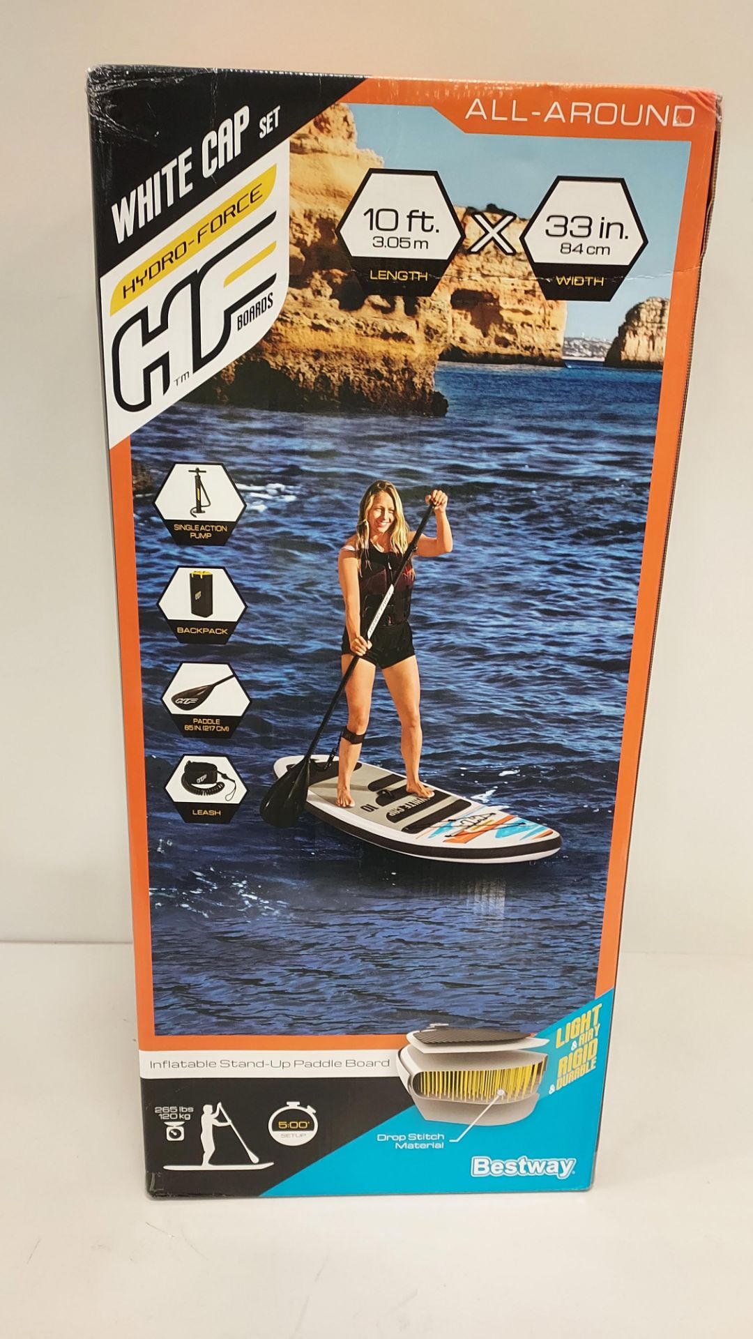 BRAND NEW BESTWAY WHITE CAP 10FT INFLATABLE STAND UP PADDLEBOARD SET CONSISTING OF PADDLEBOARD,