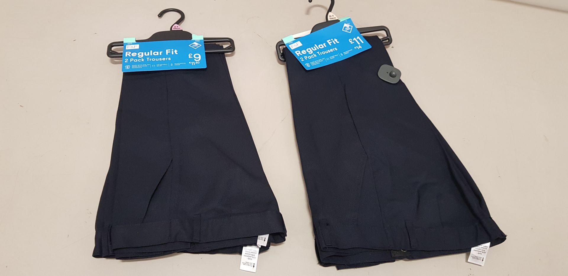 60 X BRAND NEW F&F PACKS OF 2 BOYS REGULAR FIT TROUSERS IN VARIOUS SIZES TO INCLUDE ( 5-6 YRS - 6-