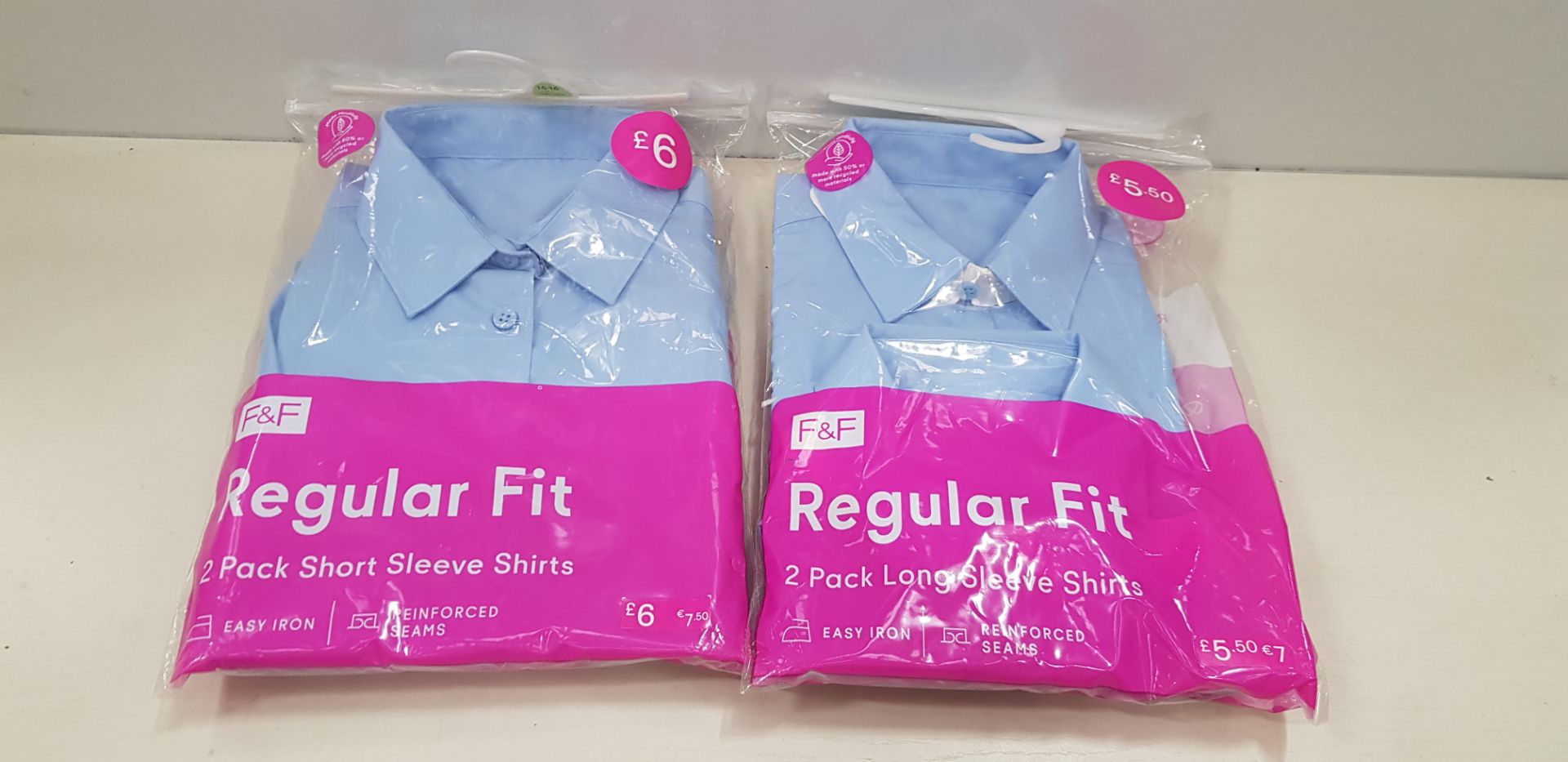 80 X BRAND NEW F&F ( PACKS OF 2) GIRLS REGULAR FIT SHIRTS ALL IN VARIOUS SIZES IN LONG AND SHORT