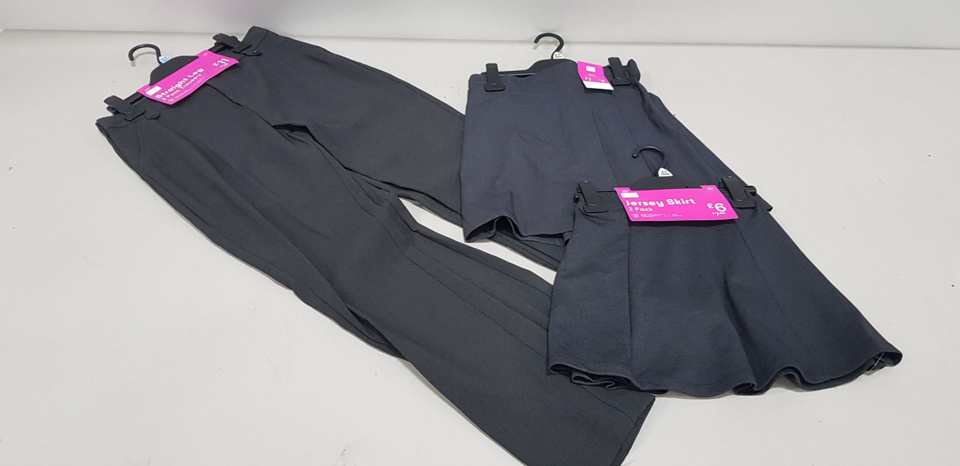 65 PIECE SCHOOLWEAR LOT CONTAINING 26 X F&F GIRLS PACK OF 2 STRAIGHT LEG TROUSERS SIZES (3-4 TO 13-