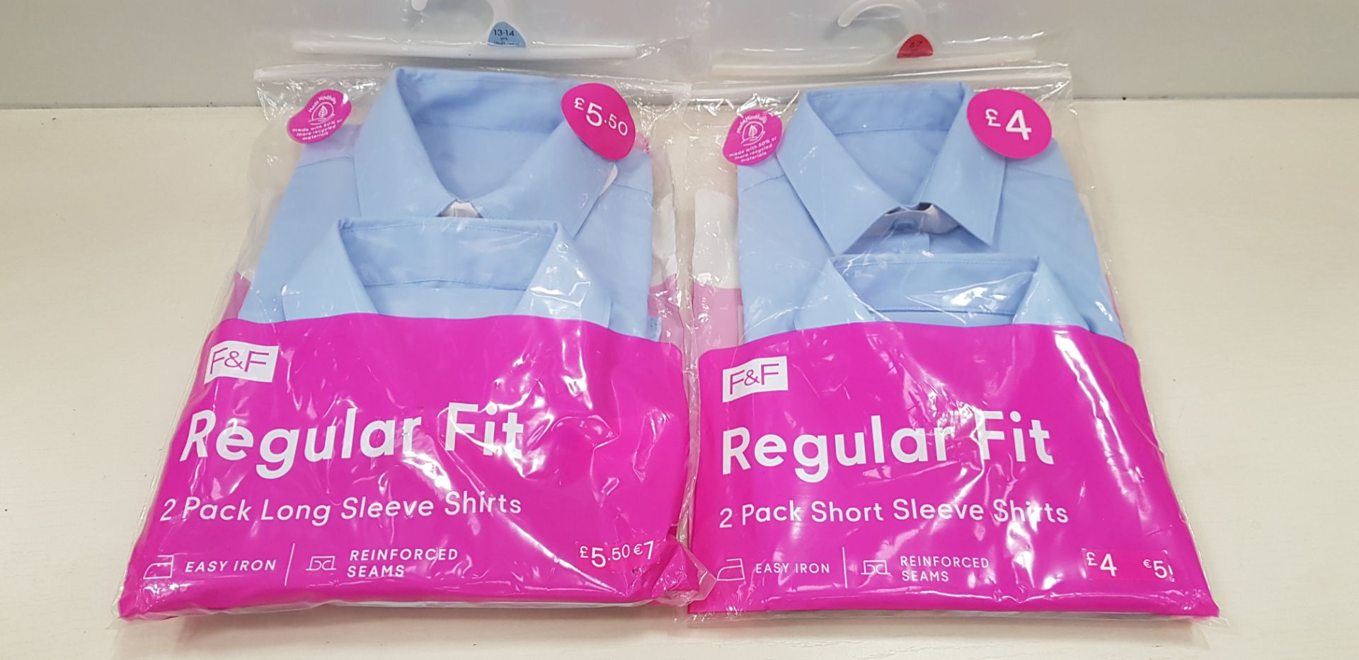 80 X BRAND NEW F&F ( PACKS OF 2) GIRLS REGULAR FIT SHIRTS ALL IN VARIOUS SIZES IN LONG AND SHORT