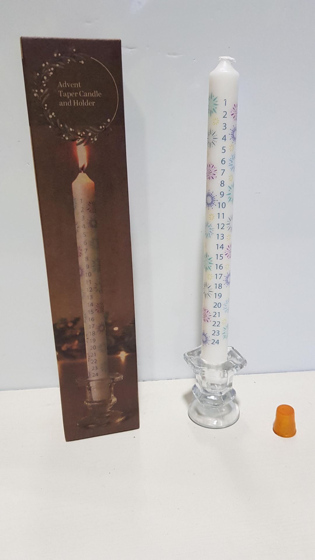 60 X BRAND NEW LAKELAND ADVENT TAPER CANDLE AND HOLDER - SIZE APPROX 5.5CM X 29 CM H - IN 1 BOX