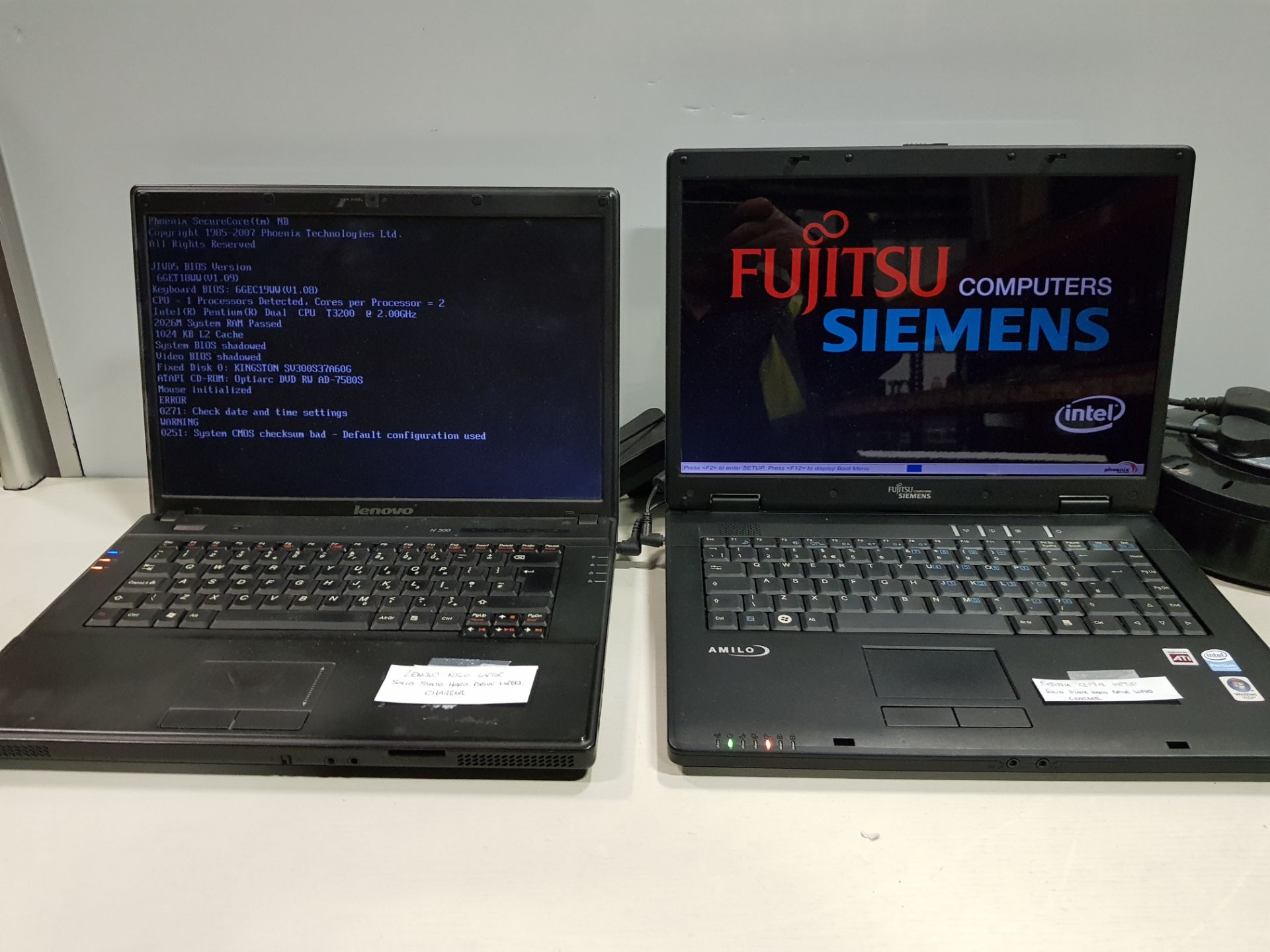 1 X FUJITSU LI1718 LAPTOP SOLID STATE NO O/S WITH CHARGER AND 1 X LENOVO N500 LAPTOP SOLID STATE