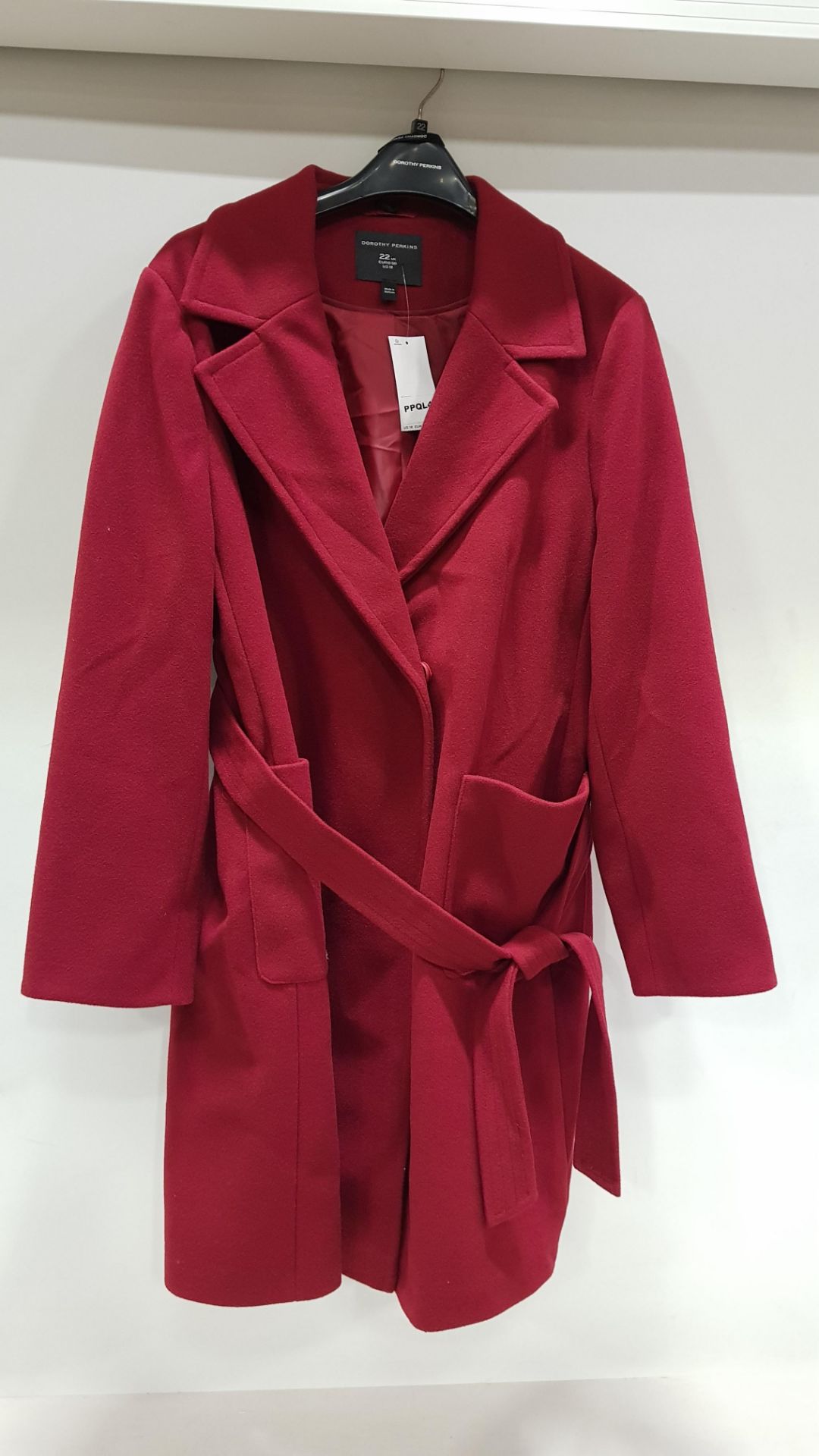 5 X BRAND NEW DOROTHY PERKINS RED LONG BUTTONED COATS WITH BELT SIZE UK 20(4) AND 6(1)