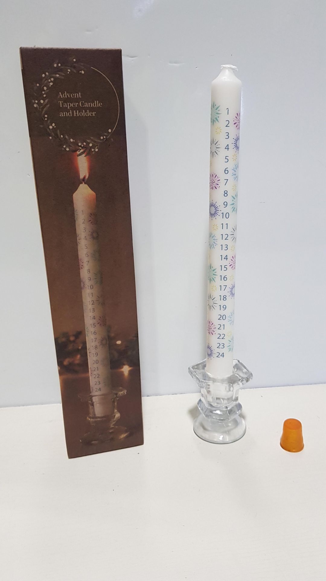 60 X BRAND NEW LAKELAND ADVENT TAPER CANDLE AND HOLDER - SIZE APPROX 5.5CM X 29 CM H - IN 1 BOX
