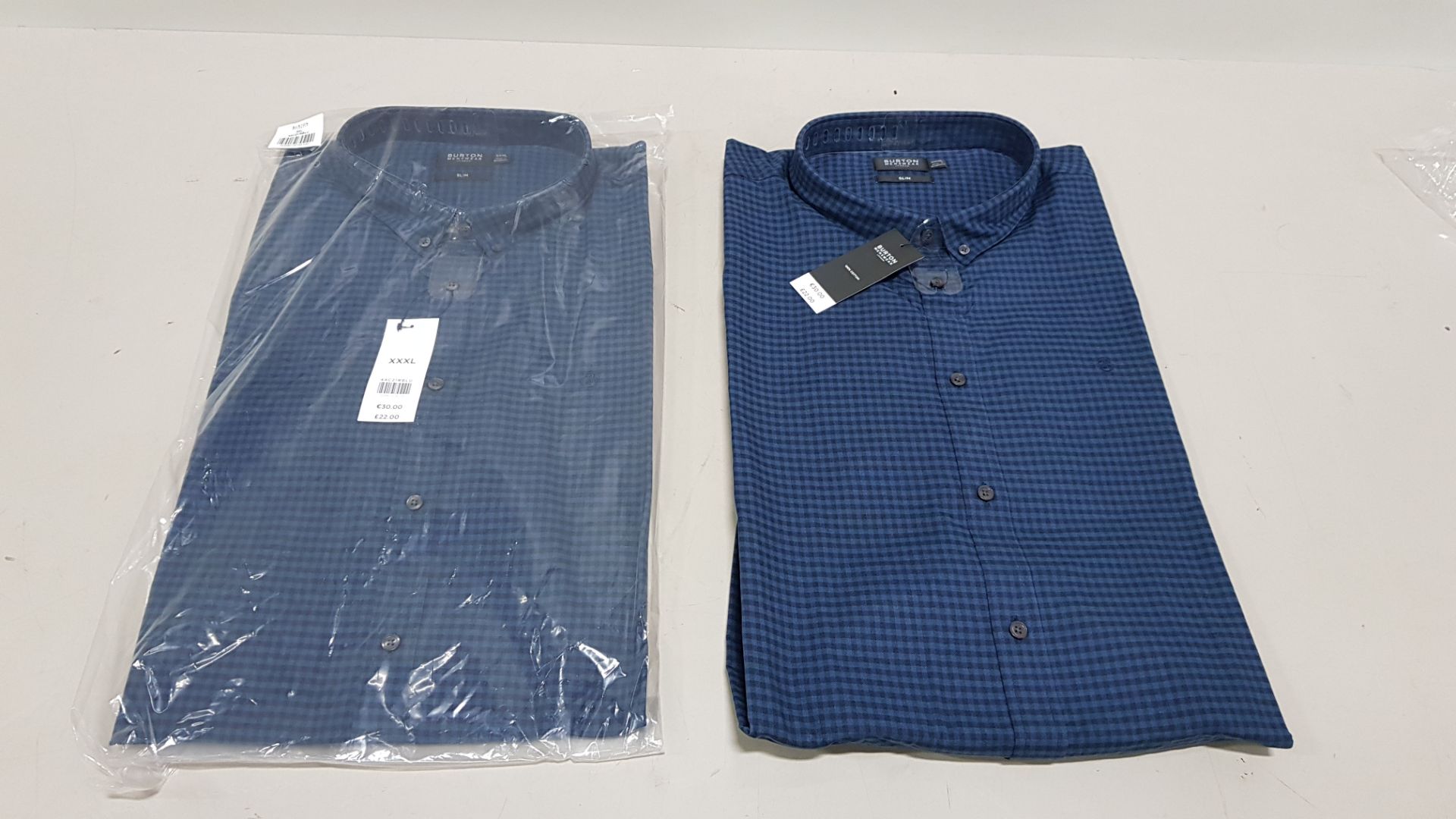20 X BRAND NEW BURTON MENSWEAR BLUE CHECK SHIRTS IN SIZES UK 3 AND 5XL RRP-£22.00 PP