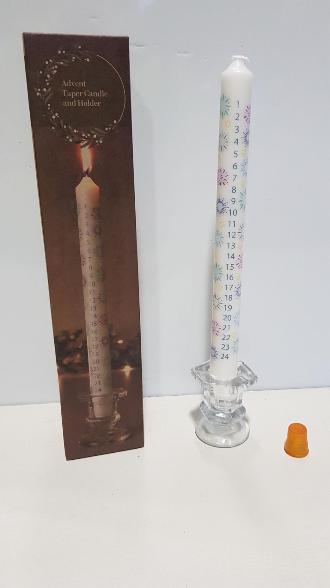 60 X BRAND NEW LAKELAND ADVENT TAPER CANDLE AND HOLDER - SIZE APPROX 5.5CM X 29 CM H - IN 2 BOXES