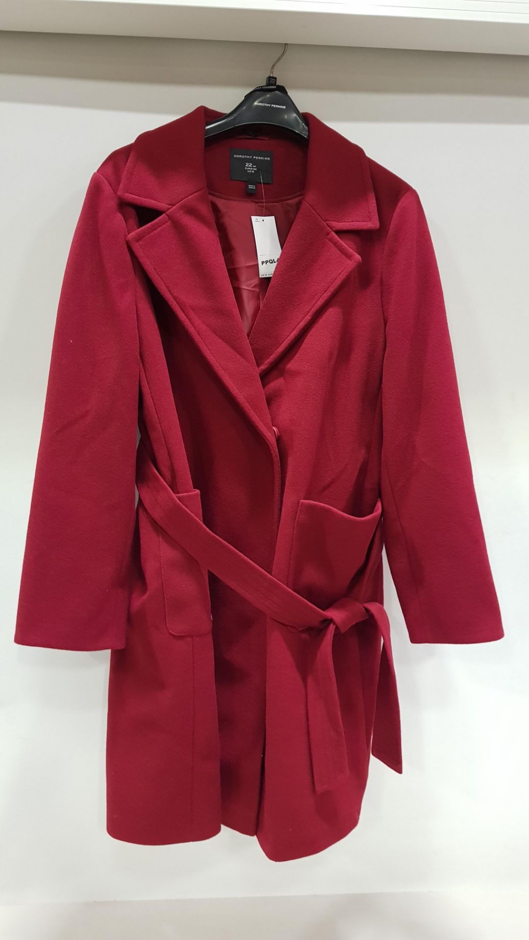 5 X BRAND NEW DOROTHY PERKINS RED LONG BUTTONED COATS WITH BELT SIZE UK 6