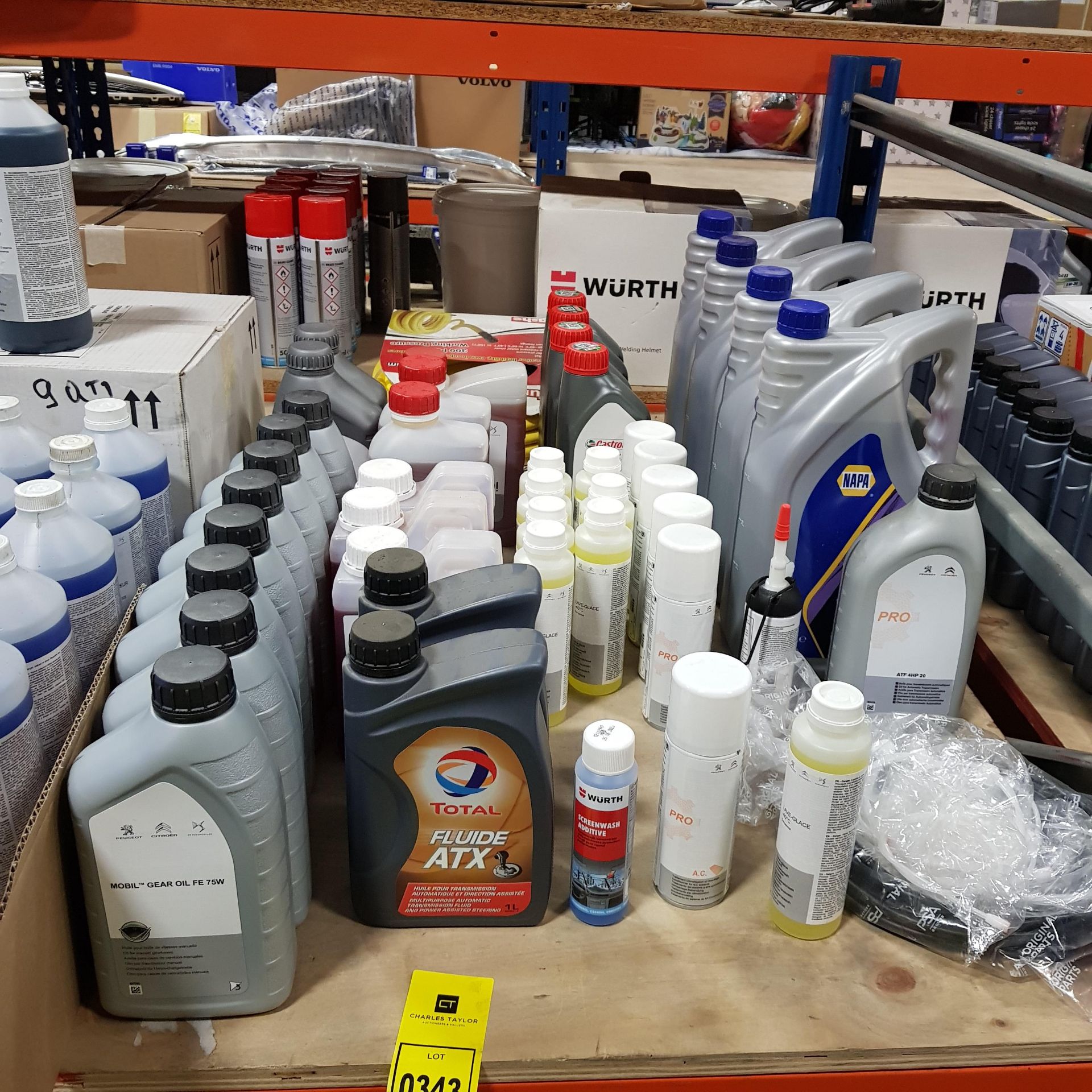 30 BRAND NEW PIECE MIXED CAR FLUID LOT CONTAINING MOBIL GEAR OIL FE 75W, TOTAL FLUIDE ATX MULTI