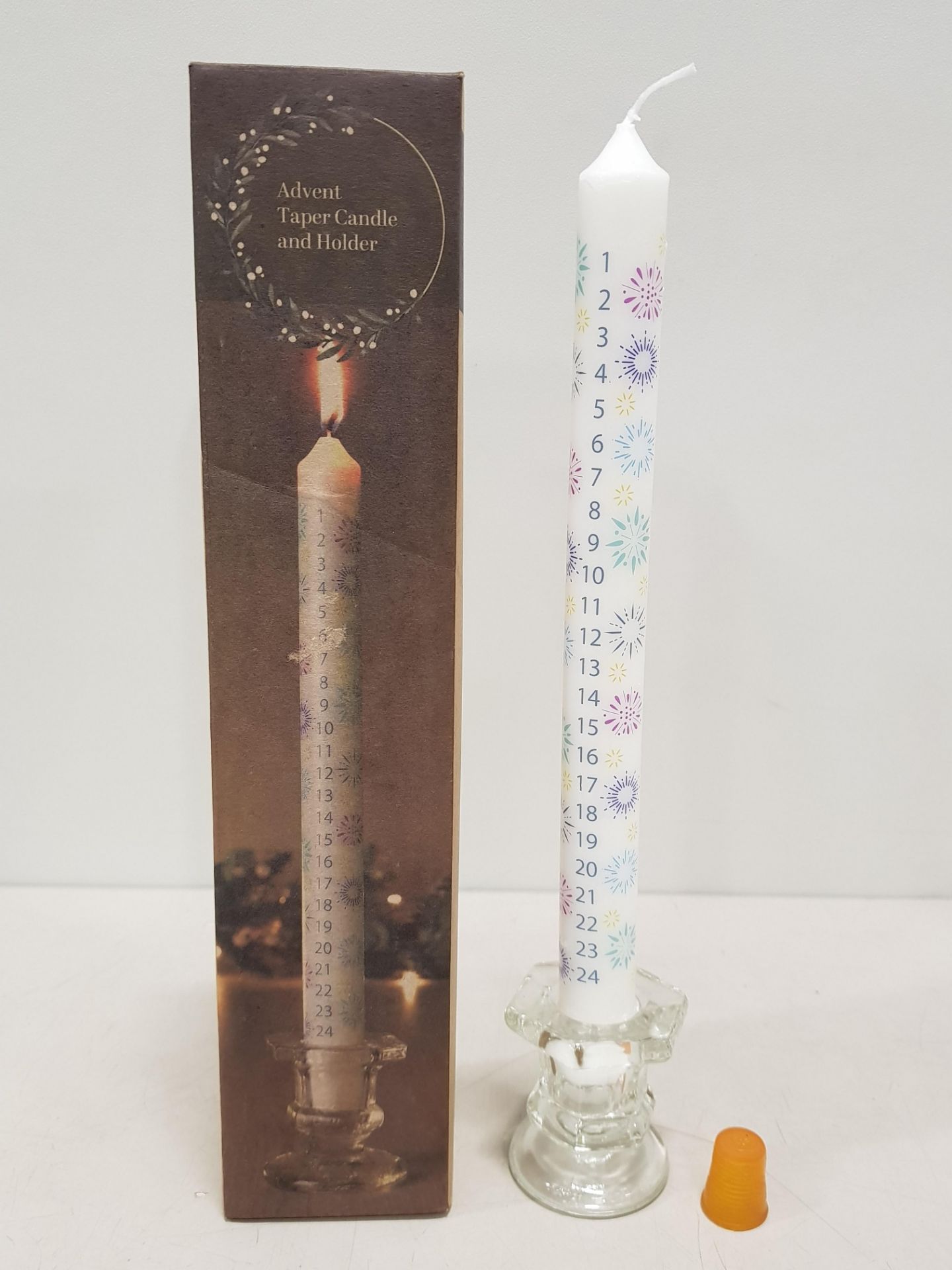 72 X BRAND NEW LAKELAND ADVENT TAPER CANDLE WITH GLASS HOLDER - IN 3 BOXES