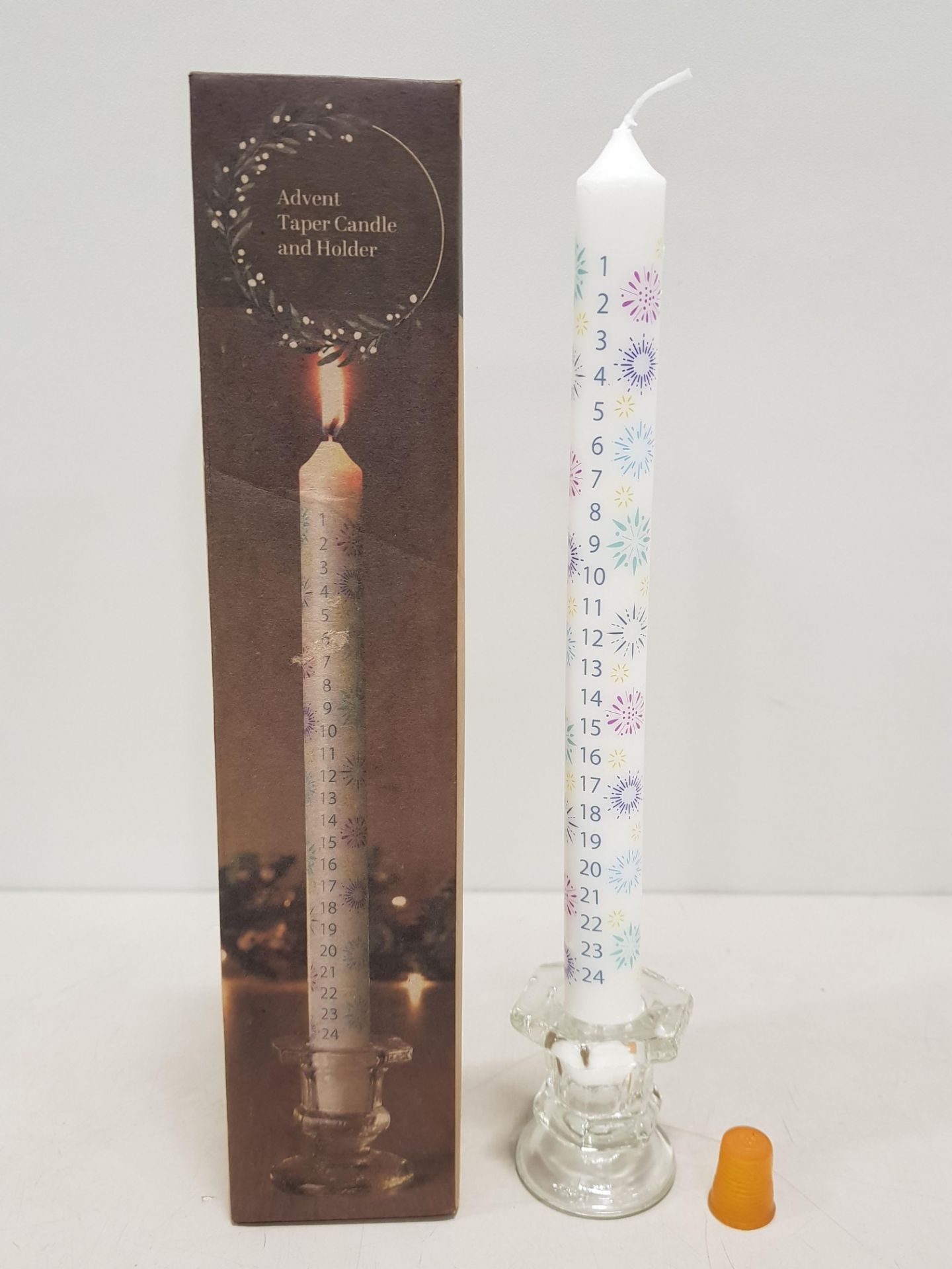 72 X BRAND NEW LAKELAND ADVENT TAPER CANDLE WITH GLASS HOLDER - IN 3 BOXES