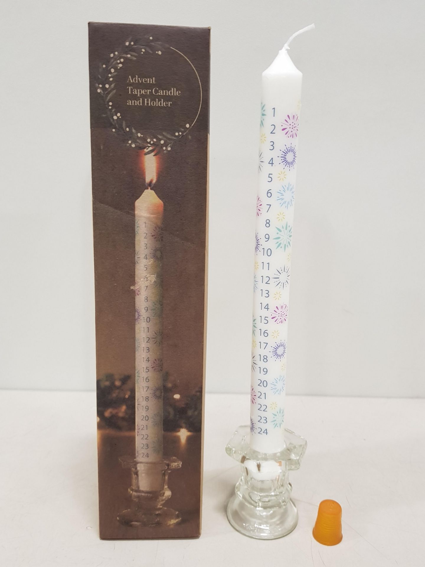 72 X BRAND NEW LAKELAND ADVENT TAPER CANDLE WITH GLASS HOLDER - IN 3 BOXES