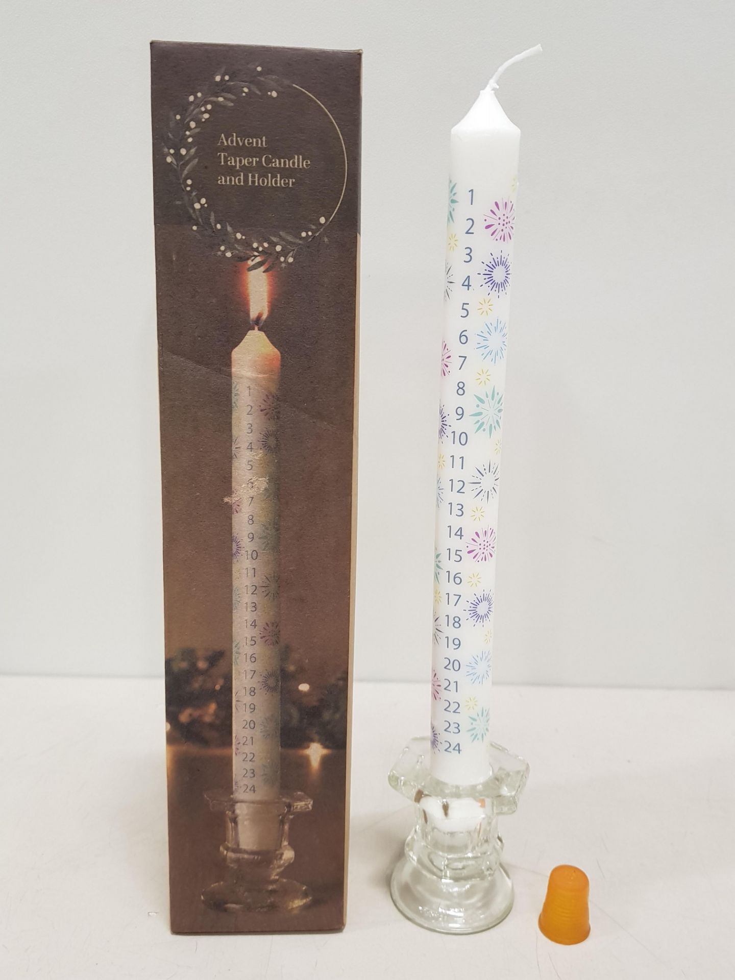 72 X BRAND NEW LAKELAND ADVENT TAPER CANDLE WITH GLASS HOLDER - IN 3 BOXES