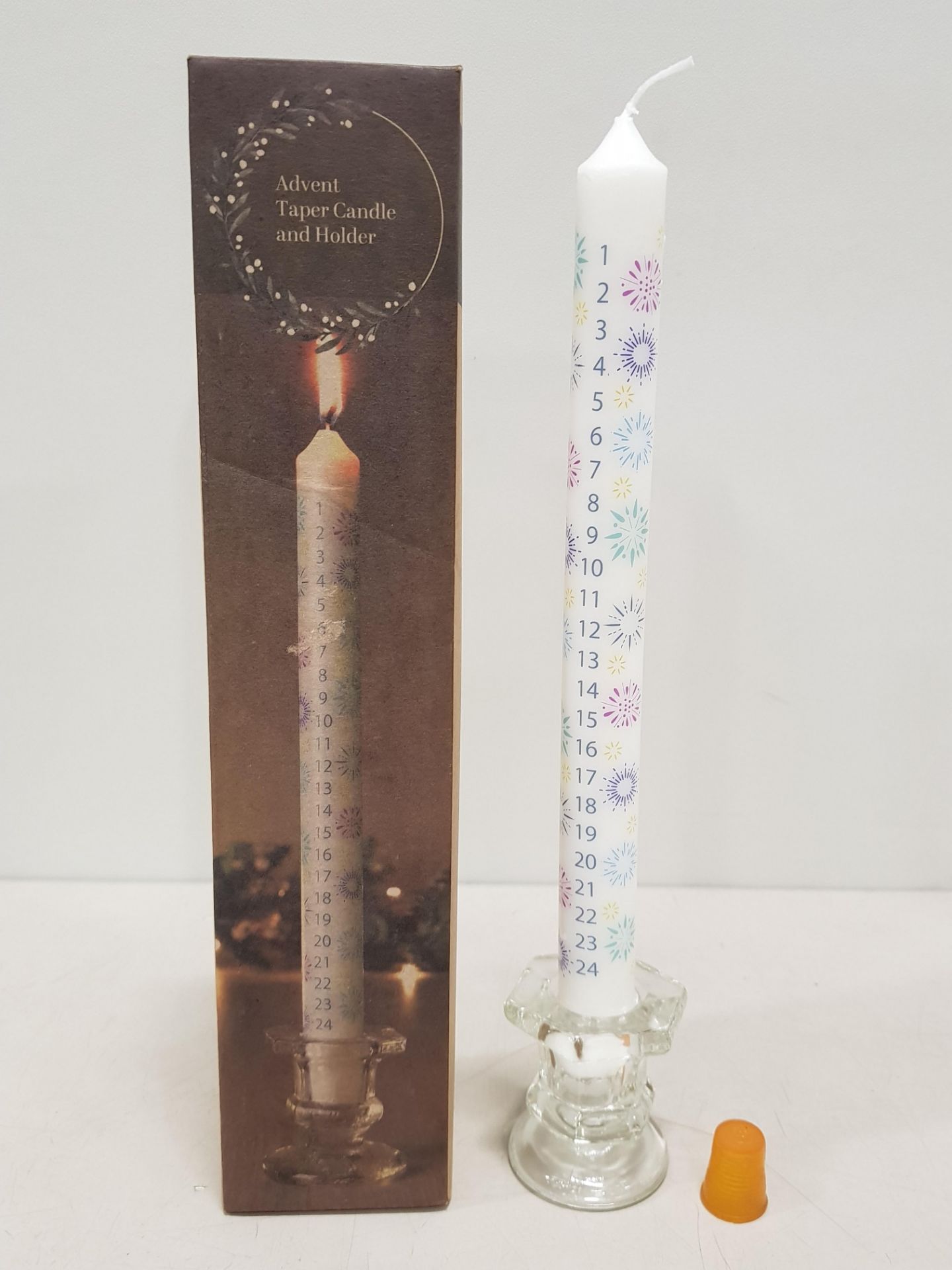 72 X BRAND NEW LAKELAND ADVENT TAPER CANDLE WITH GLASS HOLDER - IN 3 BOXES