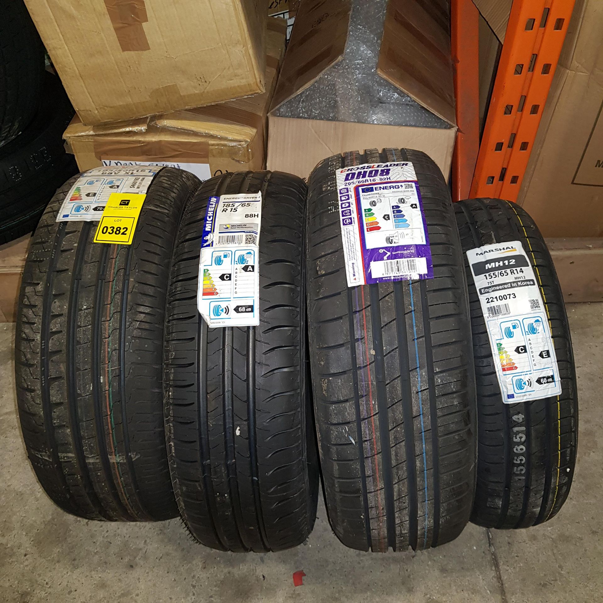 4 X BRAND NEW MIXED TYRE LOT TO INCLUDE 1 X MARSHAL MH12 155/65R14 1X CROSSLEADER DH08 205/60R16 92H