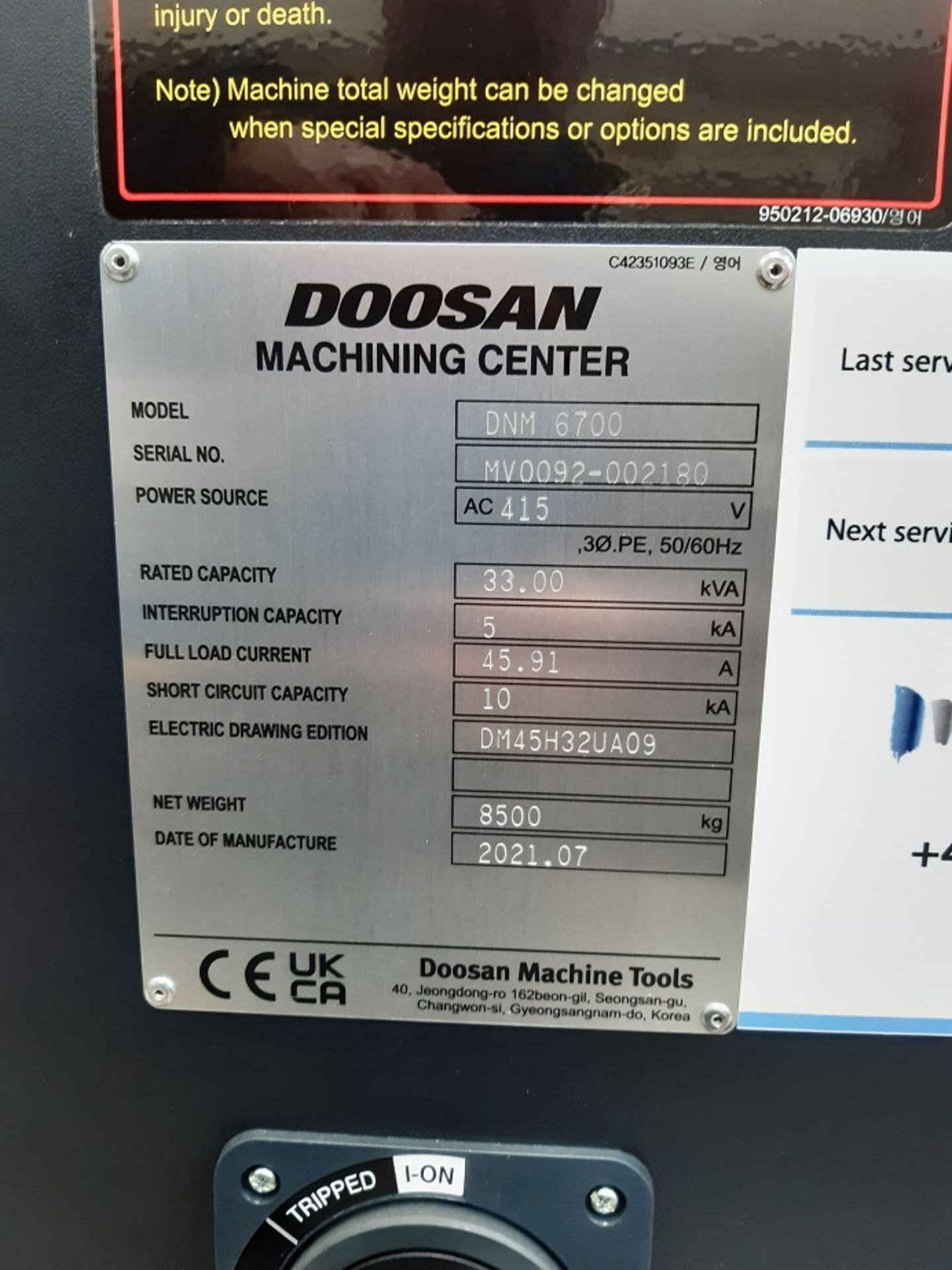 2021 Doosan DNM 6700 vertical machining centre 59.”" x 26.”" table - Image 17 of 21