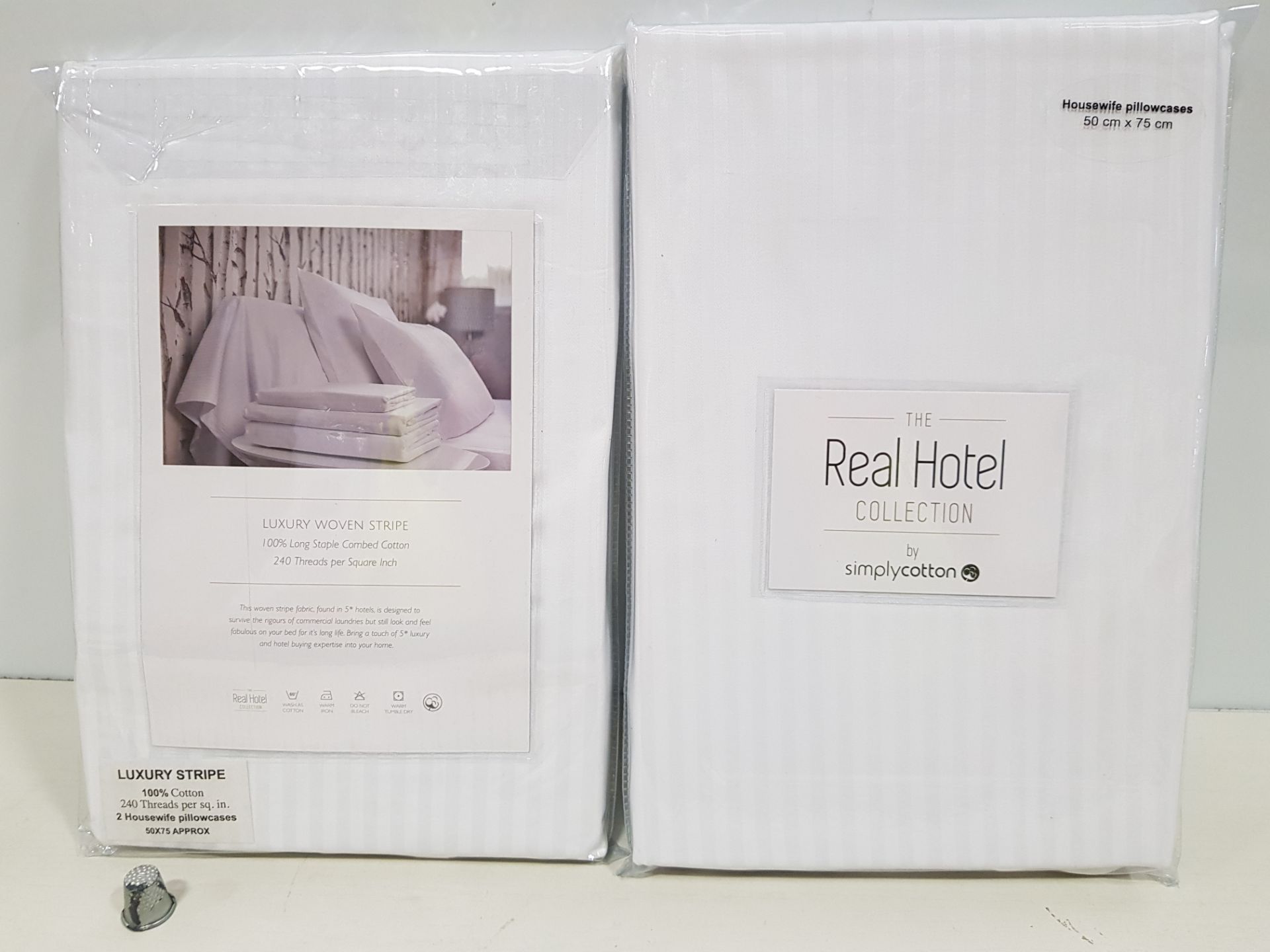 44 X BRAND NEW SIMPLY COTTON THE REAL HOTEL COLLECTION LUXURY WOVEN STRIPE WHITE 100% COTTON PAIR OF