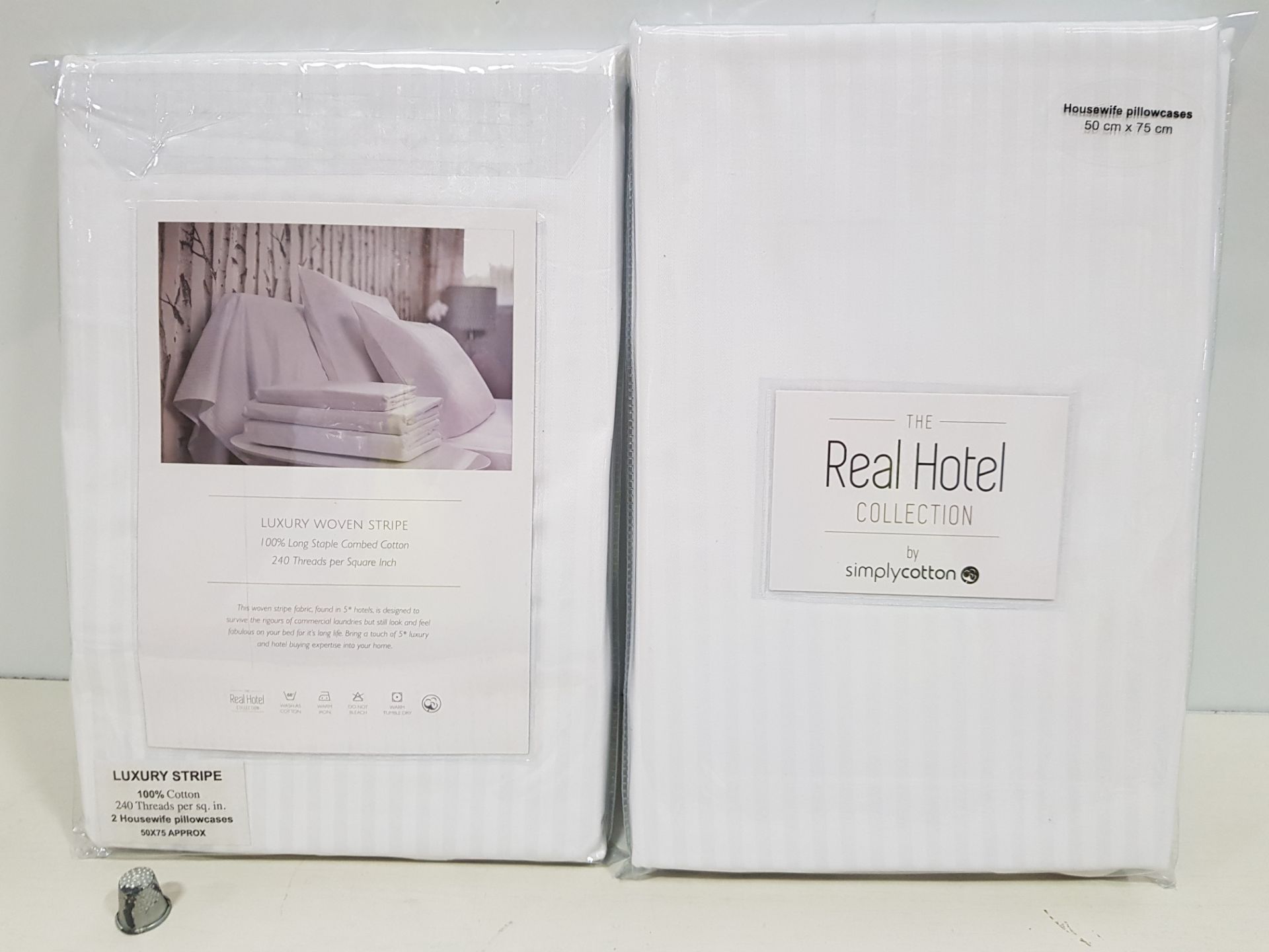 44 X BRAND NEW SIMPLY COTTON THE REAL HOTEL COLLECTION LUXURY WOVEN STRIPE WHITE 100% COTTON PAIR OF