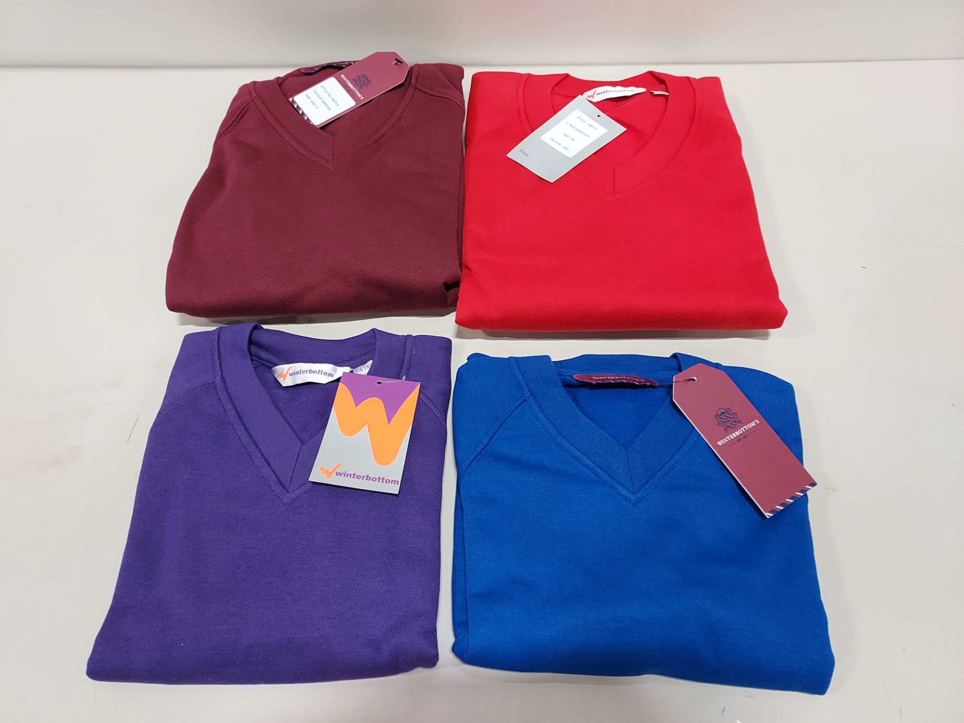 100 + PIECE MIXED WINTERBOTTOMS LOT CONTAINING WINTERBOTTOM V-NECK SWEATSHIRTS IN VARIOUS COLOURS