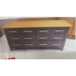 1 X BRAND NEW SOLID OAK NORMANDY 8 DRAWER WIDE CHEST OF DRAWERS IN DARK GREY - LENGTH 155CM - HEIGHT