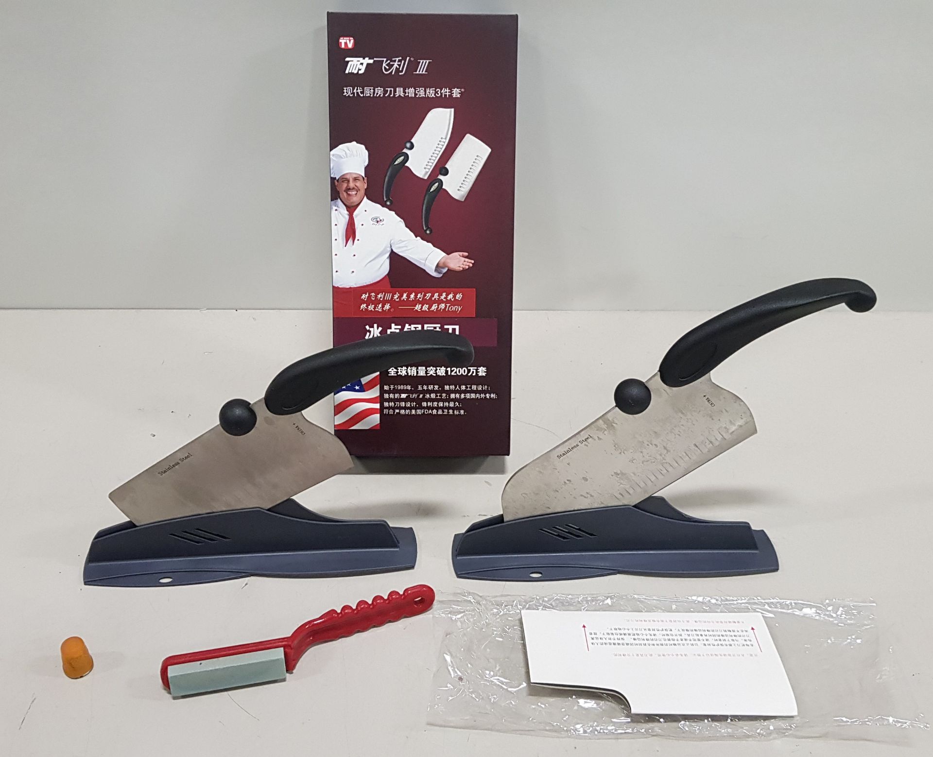 10 X BRAND NEW (AS SEEN ON TV) MIRACLE BLADE 3 PIECE SET TO INCLUDE 2 X KNIVES AND 1 X SHARPENING