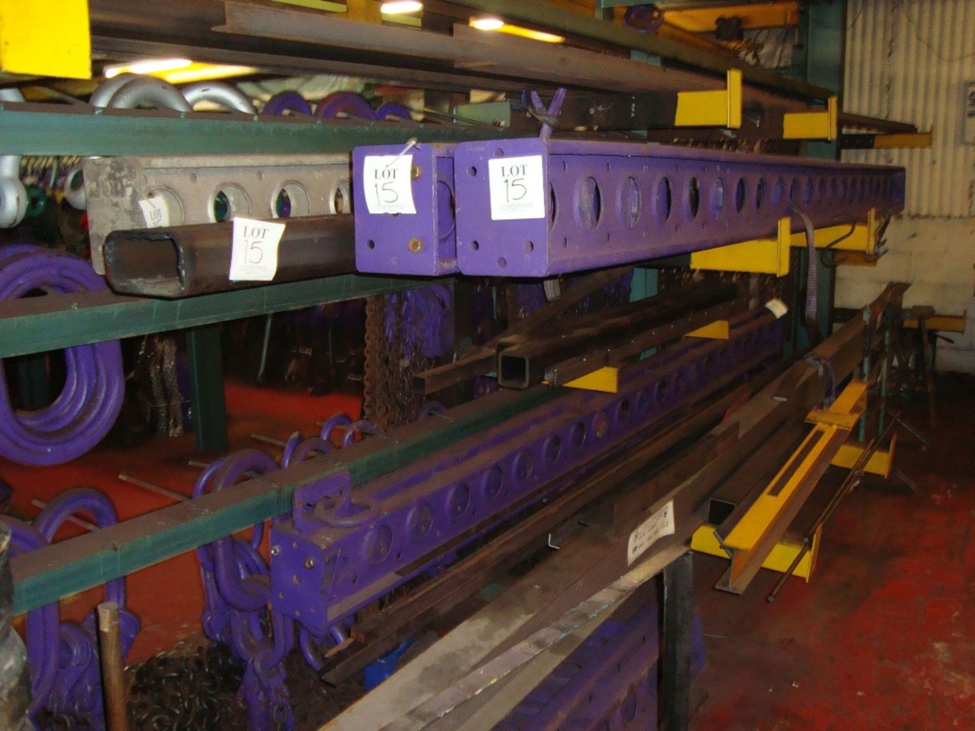 A quantity of various steel lifting beams, as lotted