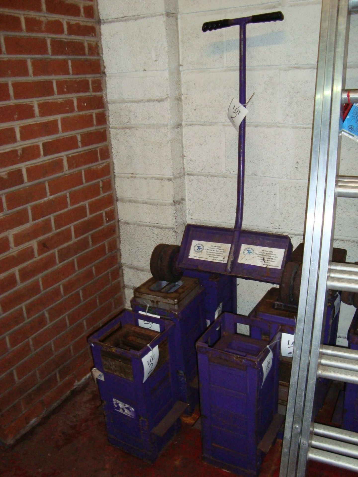 A quantity of 20kg test weights with six stillages and trolley