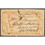 CANADA 1857 scarce embossed Lady's envelope, from Wallaceburg U.C. to Scotland, manuscript "Paid