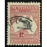 AUSTRALIA 1929-30 £2 black and rose Kangaroo, SG 114, with light slightly smudgy cancel. Cat. £800.