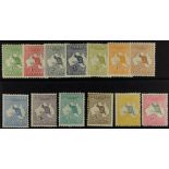 AUSTRALIA 1913-14 first Kangaroo set to 10s mint, some with small faults. Cat. £2380+. (13 stamps)