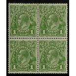 AUSTRALIA 1926-30 1d green Die II, SG 95b, fine mint block of four, the lower pair never hinged.