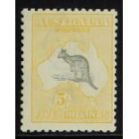 AUSTRALIA 1915-27 5s grey and pale yellow Kangaroo, SG 42c, fine mint. Cat. £300.