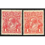 AUSTRALIA 1914-20 1d Die II, in carmine-red and in pale carmine, SG 21d/dc, fine mint. Cat. £900. (2