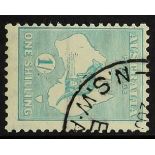 AUSTRALIA 1915-27 1s blue-green Kangaroo, watermark sideways (showing part marginal letters also),