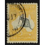 AUSTRALIA 1915 5s grey and yellow Kangaroo, watermark 5, SG 30, neatly cancelled, ink catalogue