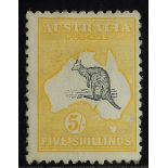 AUSTRALIA 1915 5s grey and yellow Kangaroo, watermark 5, SG 30, lightly hinged mint with minor