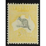 AUSTRALIA 1915-27 5s grey and yellow Kangaroo, SG 42, mint with large part gum. Cat. £325