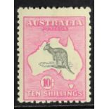 AUSTRALIA 1915-27 10s grey and bright aniline pink Kangaroo, SG 43a, fine mint, centred to foot.