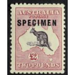 AUSTRALIA 1915-27 £2 purple-black and rose Kangaroo, SG 45b, overprinted "SPECIMEN", fine mint.