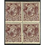 AUSTRALIA 1918-23 1½d black-brown, watermark inverted, SG 58w, mint block of four with lower pair