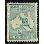 AUSTRALIA 1915 1s blue-green Kangaroo, watermark 5, SG 28, fine mint and showing blind perf at lower