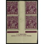 AUSTRALIA 1922-24 1d violet, Harrison imprint block of four, BW 76(4)z, fine mint. Cat. $650.