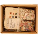 COLLECTIONS & ACCUMULATIONS BIG MESSY SORTER CARTON with stamps in packets, on pages, on stock cards