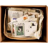 TOPICALS CATS ON STAMPS & COVERS A box of stamps, covers, old post cards and other small ephemera