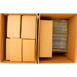 POSTCARD STORAGE BOXES & SLEEVES six manilla cardboard storage boxes and +/- 1500 clear plastic