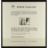 ITALY 1989 CHARLES CHAPLIN Foglietti Pubblicitari 750l. black and brown, Sassone 2, fine with Sorani